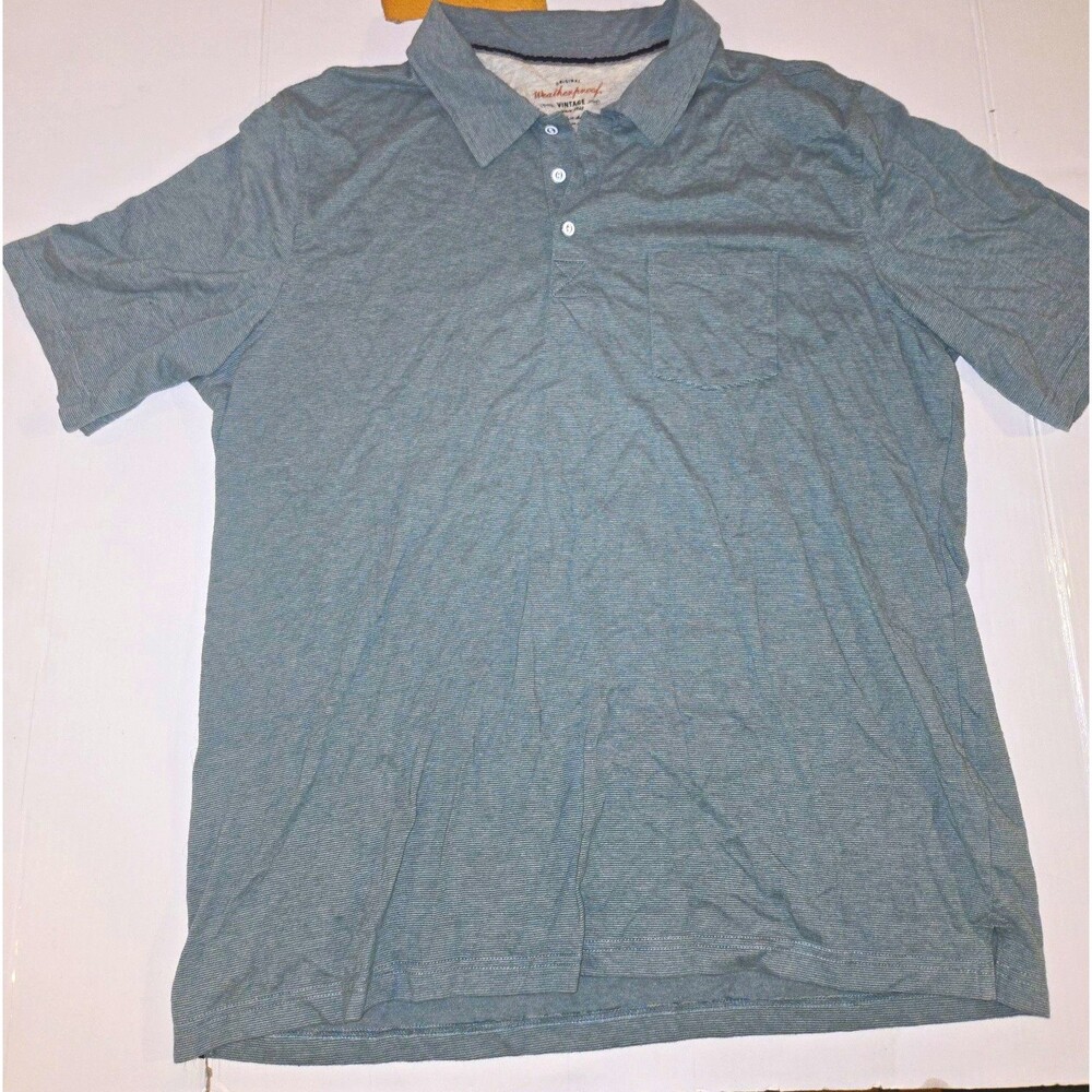 Weatherproof Vintage Men's XXL Regular Blue/White Striped Button Polo Shirt